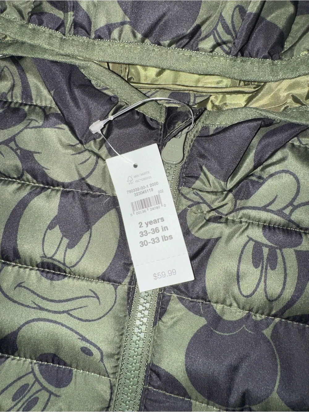 GAP Disney Mickey Mouse Toddler Puffer Jacket Boy 2T NEW